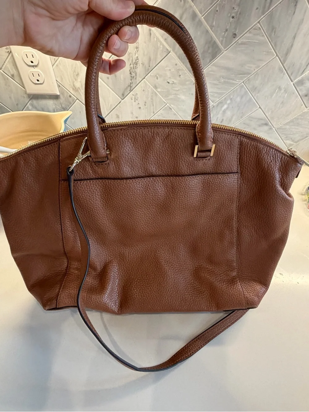 Michael Kors Brown Pebbled Leather Satchel with Gold Hardware